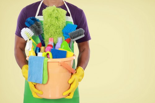 Commercial cleaning team working in a Bromley office reception area